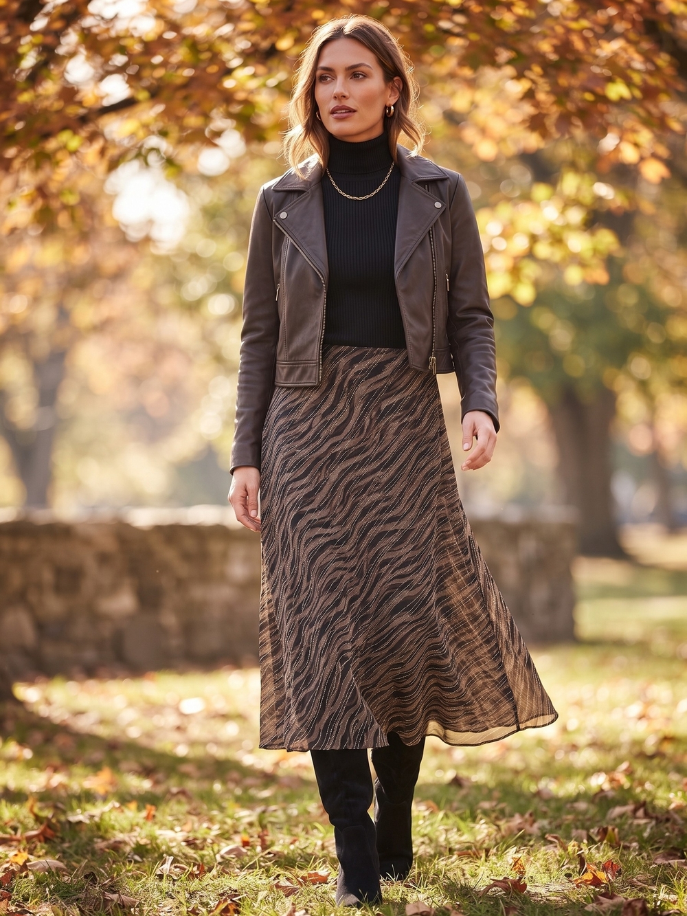 Whimsigoth Animal Print Midi Skirt Bohemian Chic Boho Y2K Mob Wife